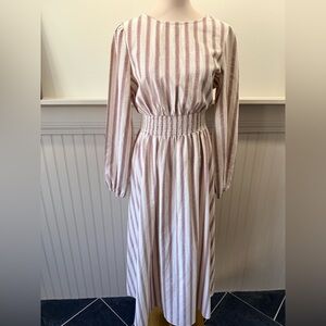 Petal & Pup Striped Linen Blend Maxi Dress Smocked Waist Tie Back NWOT M